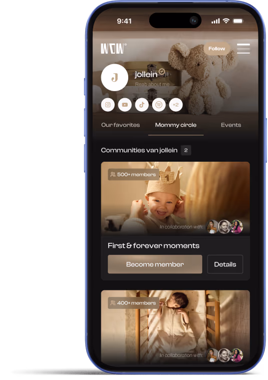 De WOW-app met een merkcommunity-pagina